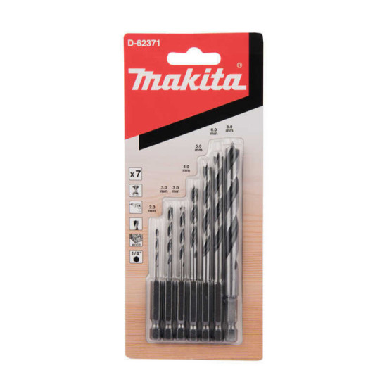 Ensemble 7 mèches à bois hélicoïdales Makita D-62371