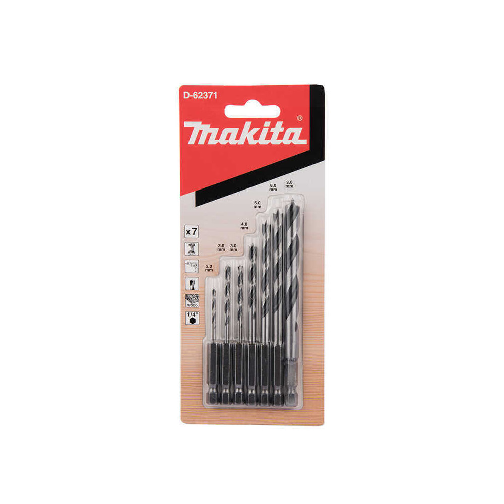 Ensemble 7 mèches à bois hélicoïdales Makita D-62371