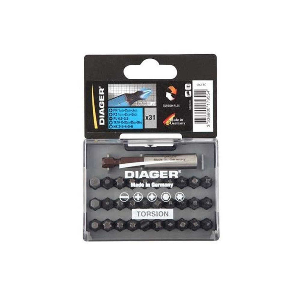 Coffret embouts torsion 31 pcs Diager U643C