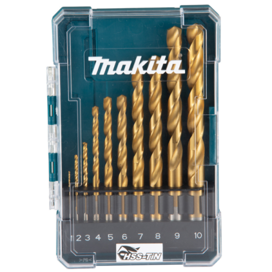 Coffret 10 forets métaux Makita D-72849 HSS-TiN HT