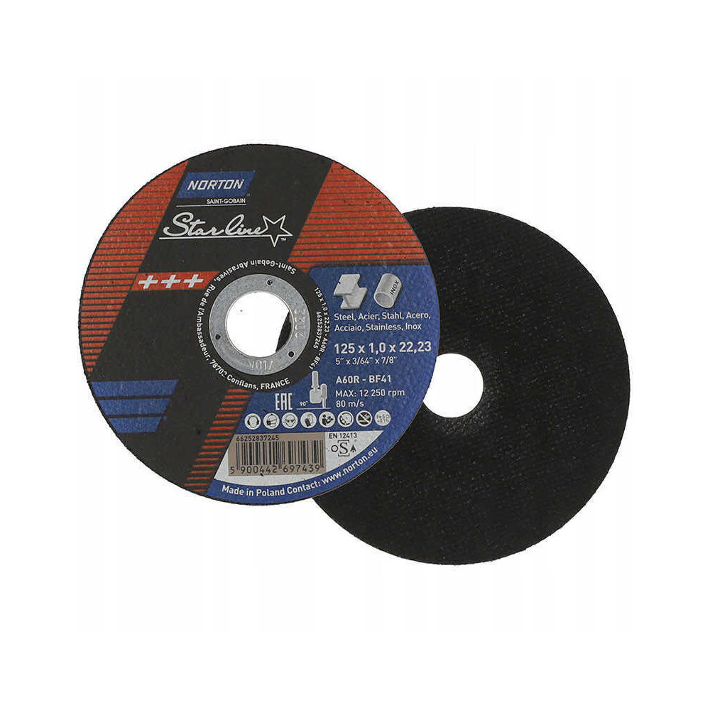 Disque à tronçonner starline 125 mm acier et inox Norton Saint