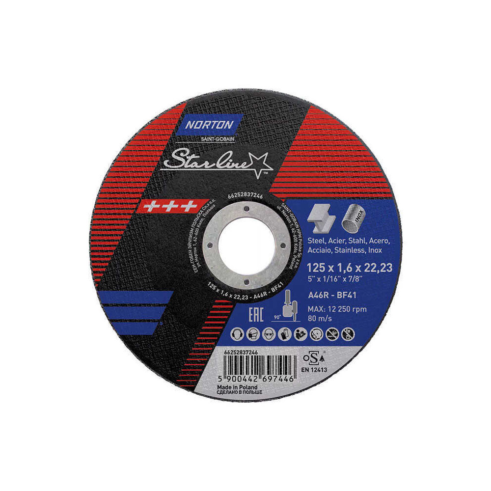 Disque à tronçonner Norton Starline 125 mm acier et inox