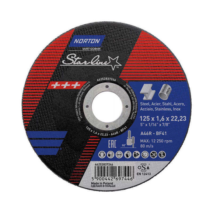 Disque à tronçonner Norton Starline 125 mm acier et inox