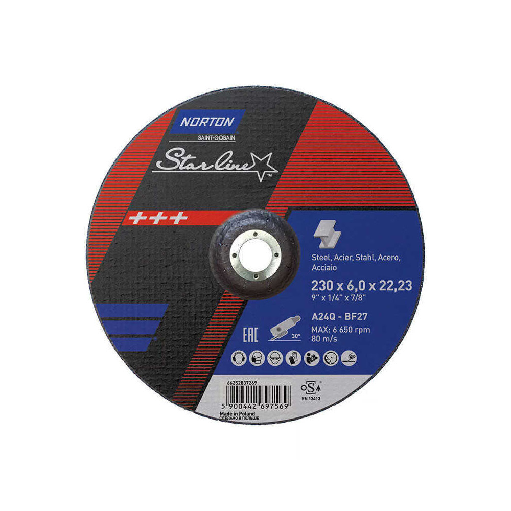 Disque à ébarber starline 230 mm T27 acier et inox Norton Saint