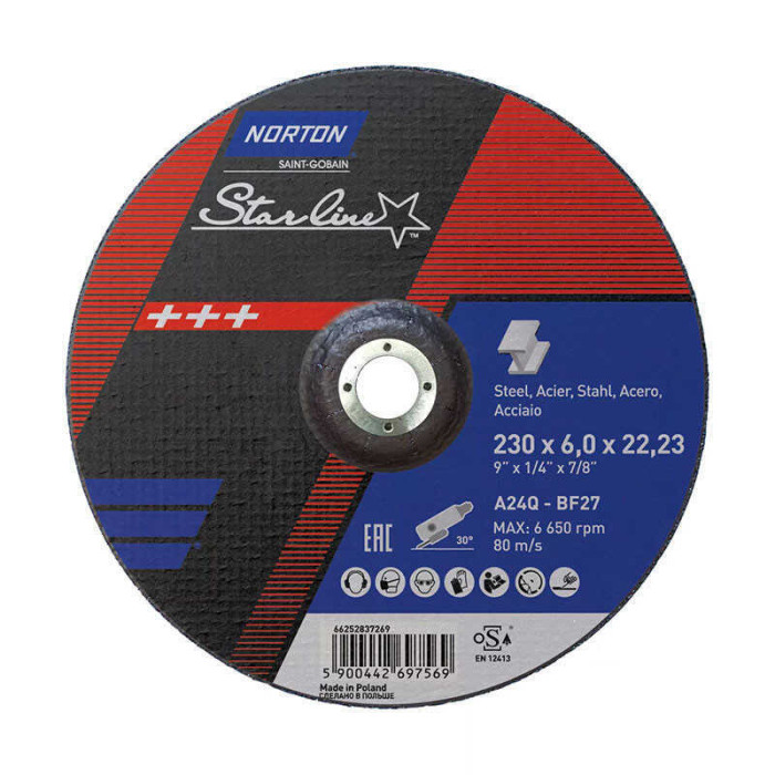 Disque à ébarber starline 230 mm T27 acier et inox Norton Saint