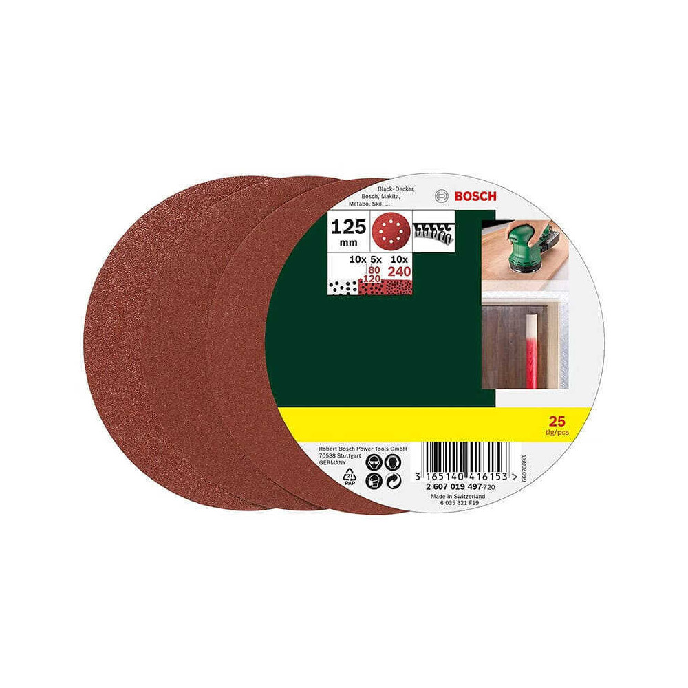 Lot d'abrasifs 125 mm grain 80 120 240 25 pcs Bosch Professional