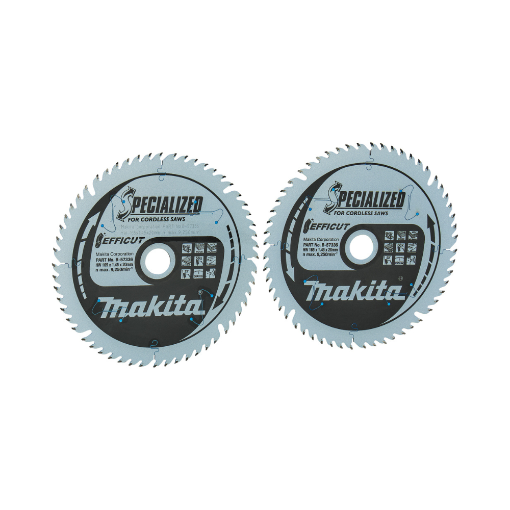 2 Lames 165X20X56D EFFICUT pour bois Makita B-57336-2