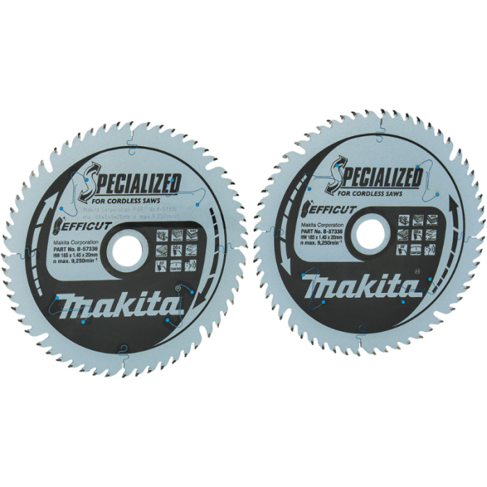 2 Lames 165X20X56D EFFICUT pour bois Makita B-57336-2