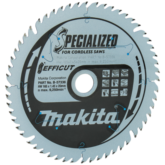 2 Lames 165X20X56D EFFICUT pour bois Makita B-57336-2