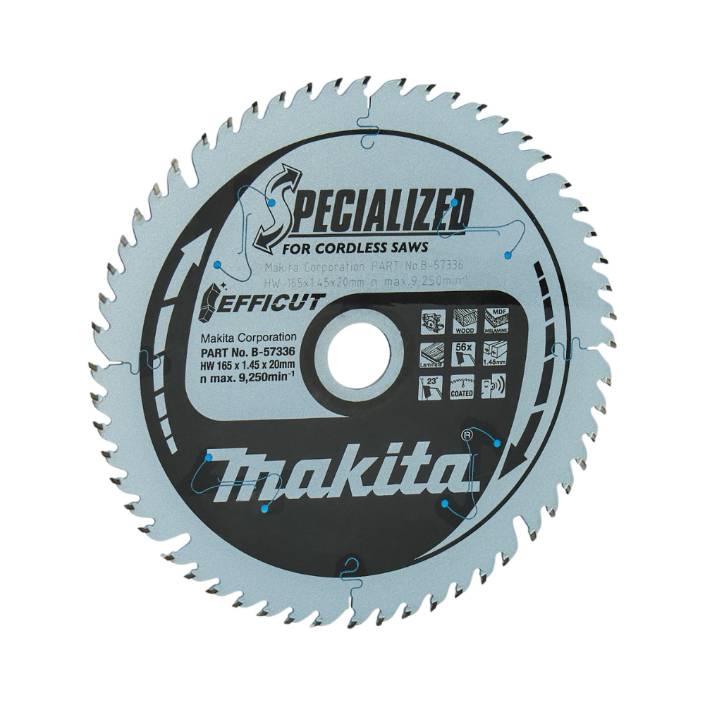 2 Lames 165X20X56D EFFICUT pour bois Makita B-57336-2