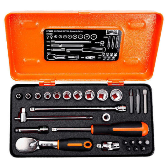 Coffret douilles 1/4 pouce 4 à 14 mm + cliquet Bahco 6722M