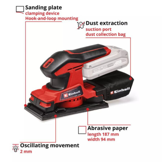 Ponceuse vibrante Einhell TC-OS 18/187 Li Solo 18V