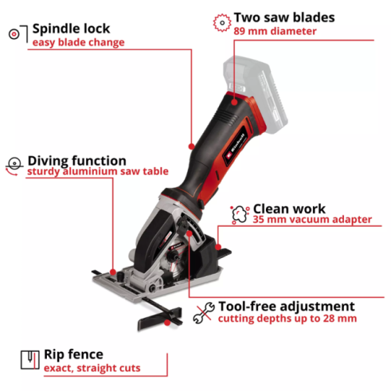 Mini scie circulaire Einhell TE-CS 18/89 Li 18V 89 mm