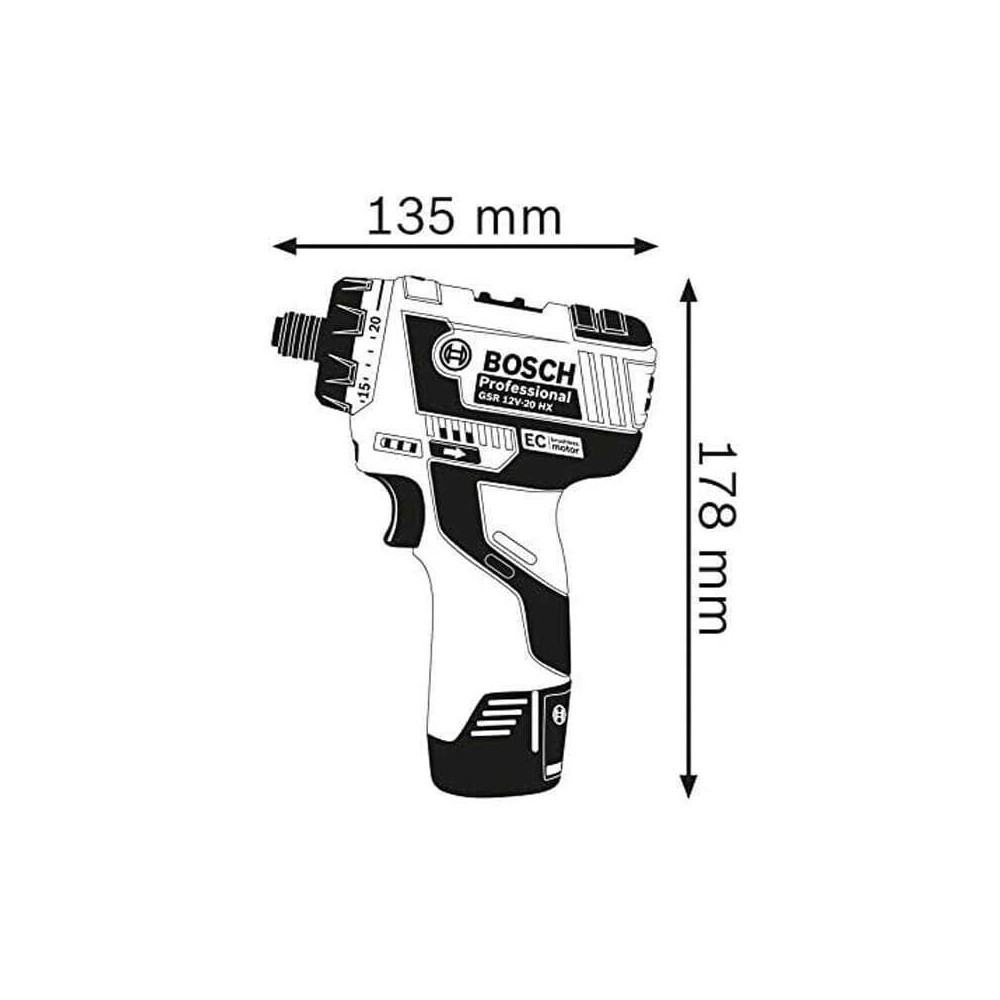 Perceuse-visseuse Bosch GSR12V-20(2x3.0Ah) 12V
