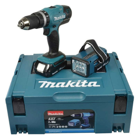 Perceuse à percussion Makita DHP453RYLJ + lampe 18V