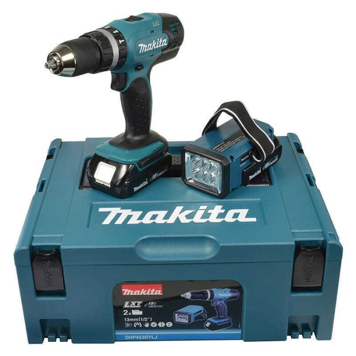 Perceuse à percussion Makita DHP453RYLJ + lampe 18V