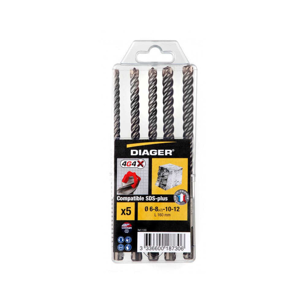 Coffret de forets SDS-Plus 4 taillants O6 à 12 mm 4G4 Diager 112Q
