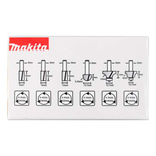 Coffret de 6 Fraises queue de 8 mm Makita D-53540