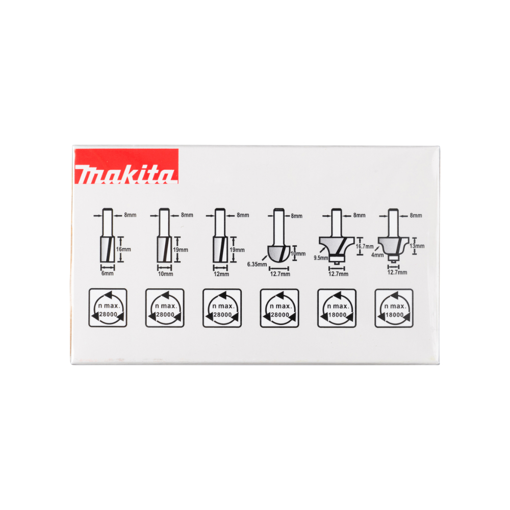 Coffret de 6 Fraises queue de 8 mm Makita D-53540