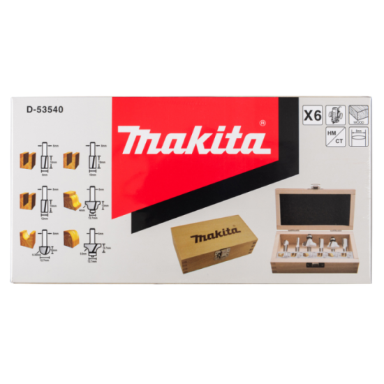 Coffret de 6 Fraises queue de 8 mm Makita D-53540