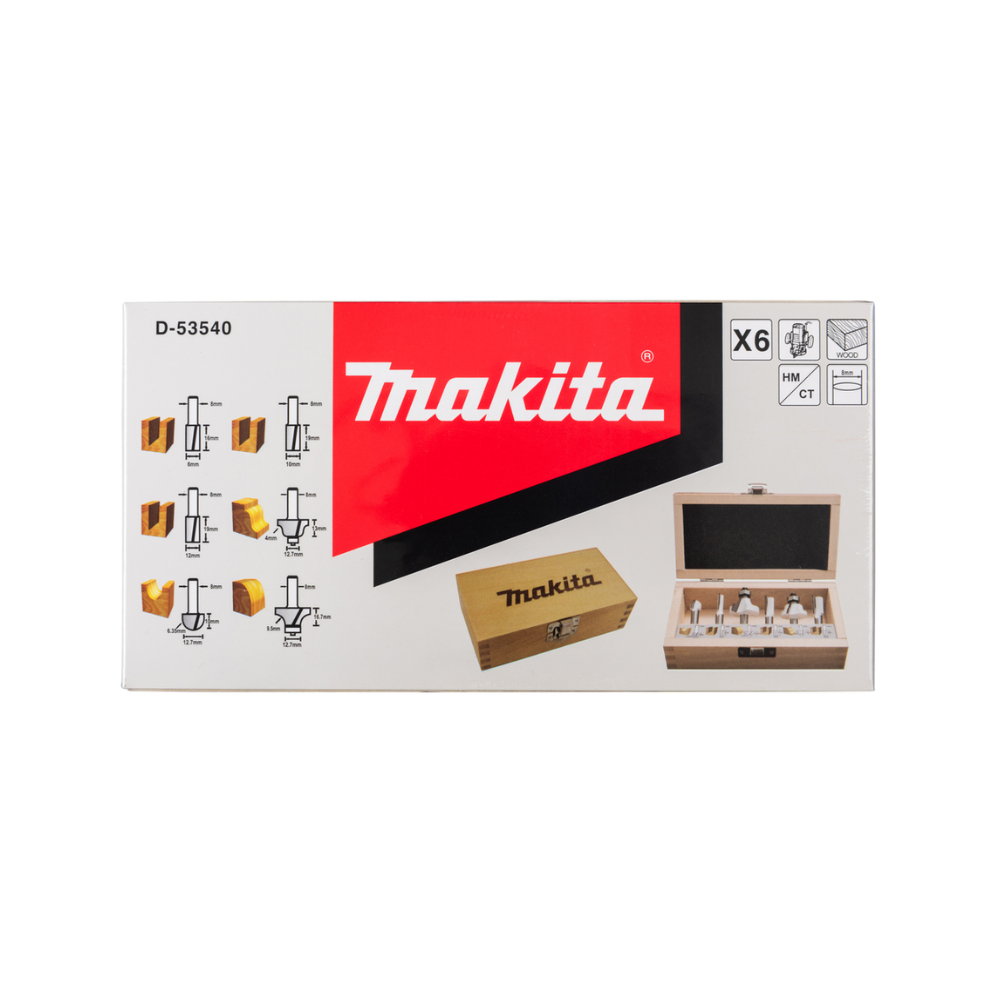 Coffret de 6 Fraises queue de 8 mm Makita D-53540