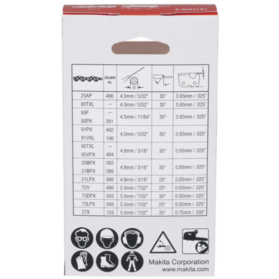 Chaîne 10 cm 80TXL 0,325’’ 1,1 mm 26 maillons Makita 1910V6-4