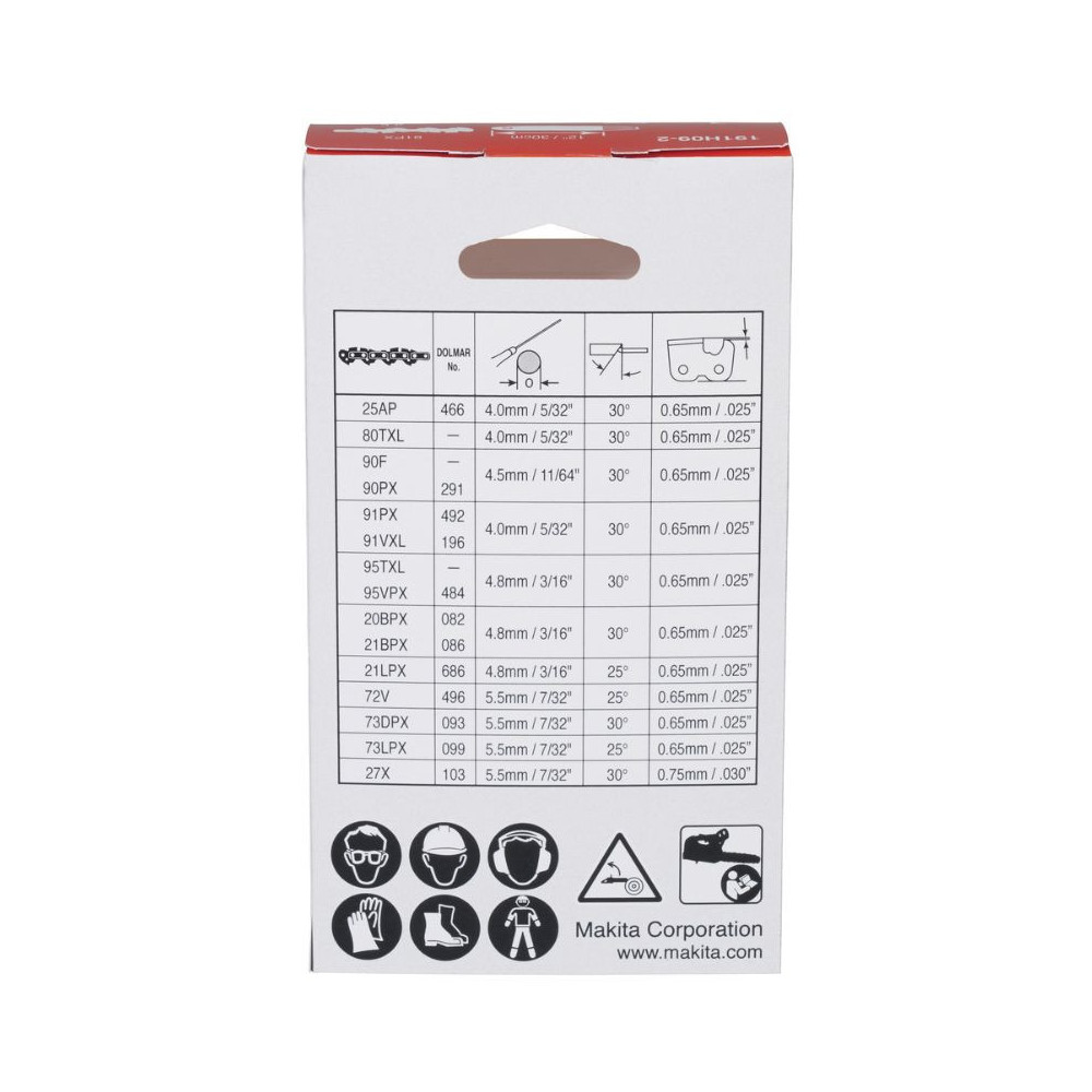 Chaîne 10 cm 80TXL 0,325’’ 1,1 mm 26 maillons Makita 1910V6-4