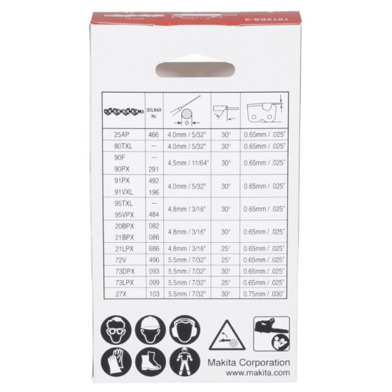 Chaîne 15 cm 80TXL 0,325’’ 1,1 mm 32 maillons Makita 1912E8-3