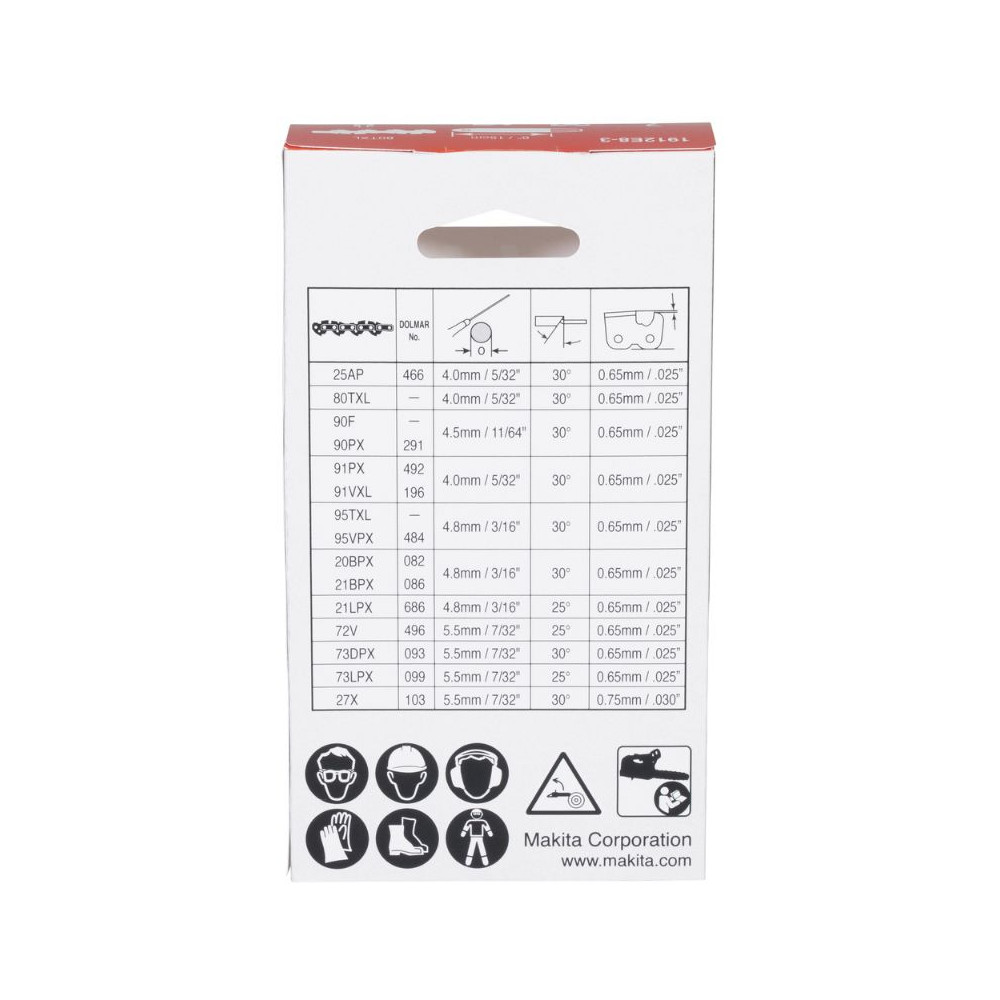 Chaîne 15 cm 80TXL 0,325’’ 1,1 mm 32 maillons Makita 1912E8-3