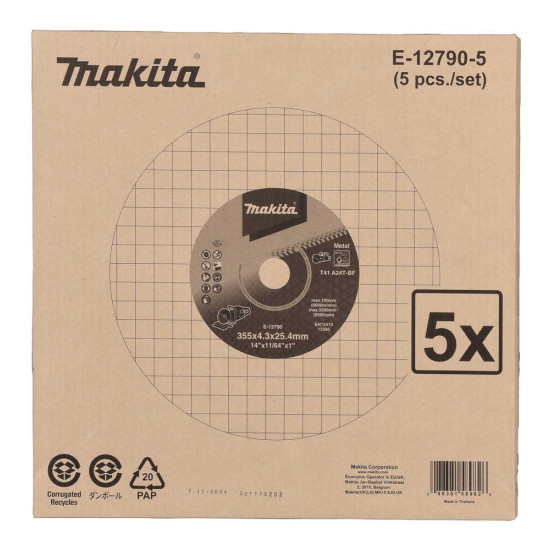 DISQUE À TRONÇONNER MÉTAL 355X4,3X25,4MM Makita E-12790-5 - 355 mm - lot de 5