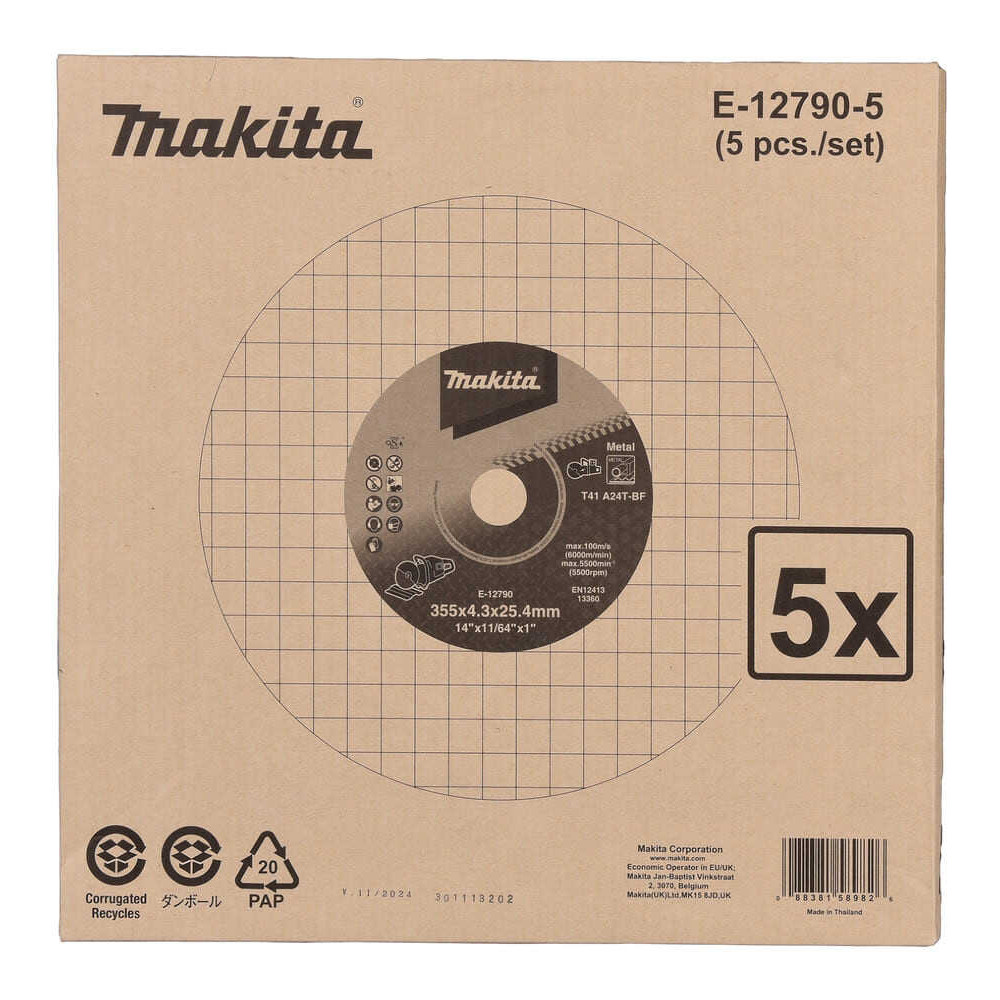 DISQUE À TRONÇONNER MÉTAL 355X4,3X25,4MM Makita E-12790-5 - 355 mm - lot de 5