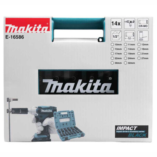 Coffret 14 douilles longues Makita E-16586 IMPACT BLACK - carré 1/2 pouce - 81,5 mm