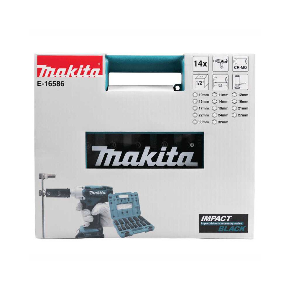 Coffret 14 douilles longues Makita E-16586 IMPACT BLACK - carré 1/2 pouce - 81,5 mm