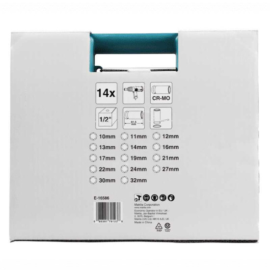 Coffret 14 douilles longues Makita E-16586 IMPACT BLACK - carré 1/2 pouce - 81,5 mm