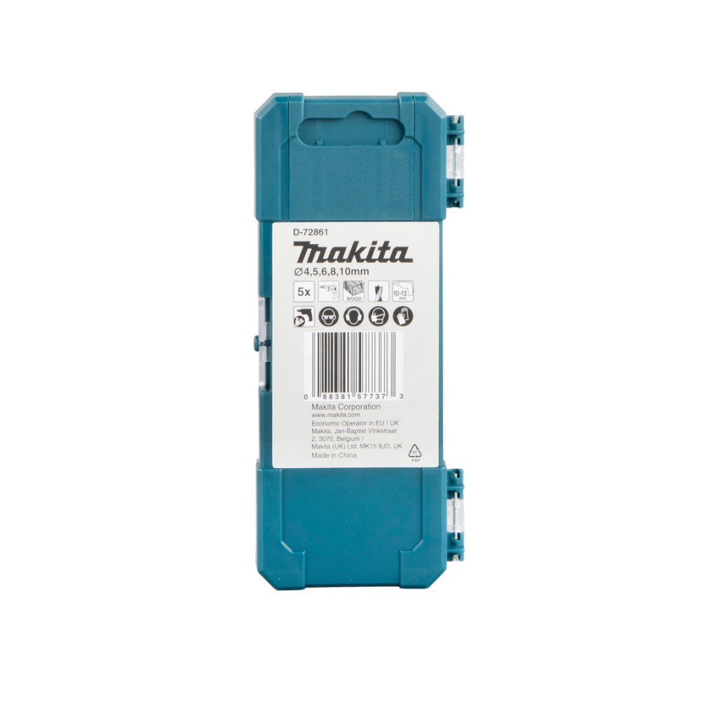 Coffret 5 mèches à bois Makita D-72861 - Ø 4 à 10 mm - pointe de centrage