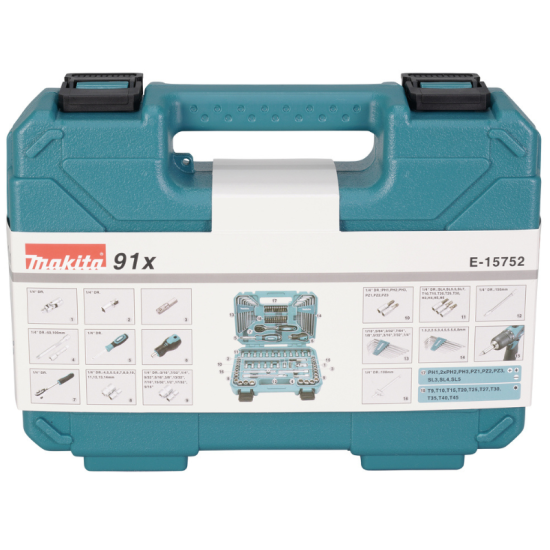 Coffret renforcé 91 accessoires Makita E-15752 - embouts, douilles, cliquet et clés