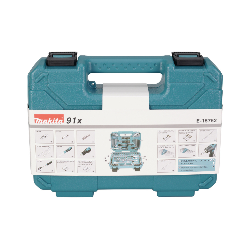 Coffret renforcé 91 accessoires Makita E-15752 - embouts, douilles, cliquet et clés