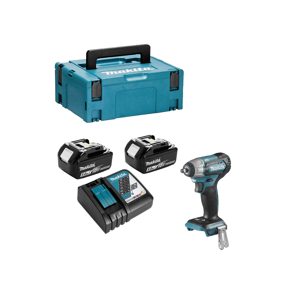 Boulonneuse à chocs sans fil Makita DTW180RTJ - 18V LXT - 65 / 180 Nm - brushless - 2 batteries 5,0 Ah + chargeur - coffret