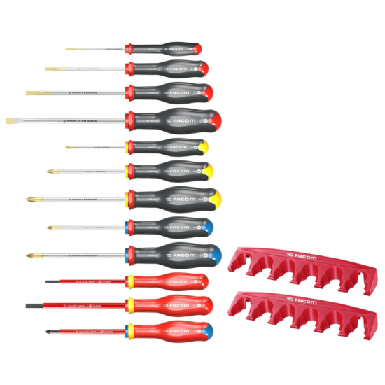 Coffret de 12 tournevis Protwist + 2 racks de rangement Facom AT.J12R1PB - coffret
