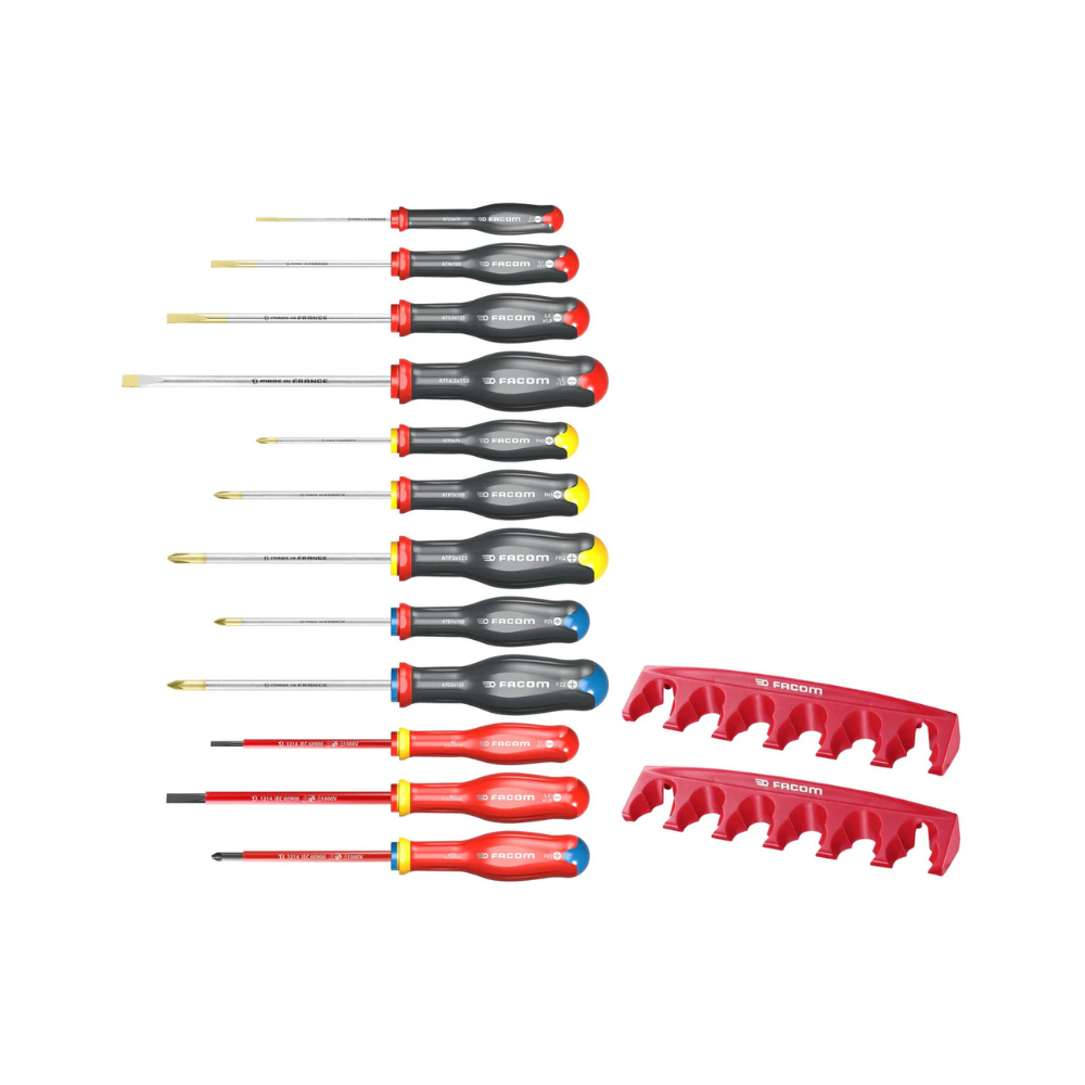Coffret de 12 tournevis Protwist + 2 racks de rangement Facom AT.J12R1PB - coffret