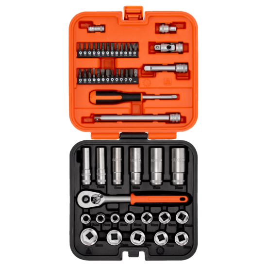 Jeu de douilles et douilles longues 6 pans 3/8'' dimensions métriques + embouts 1/4'' - 51 pièces Bahco S51MC3H