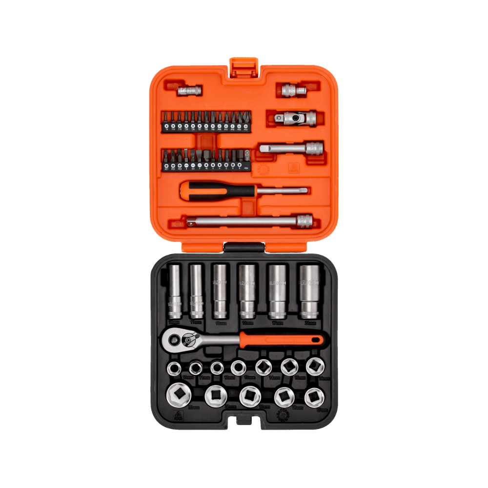 Jeu de douilles et douilles longues 6 pans 3/8'' dimensions métriques + embouts 1/4'' - 51 pièces Bahco S51MC3H