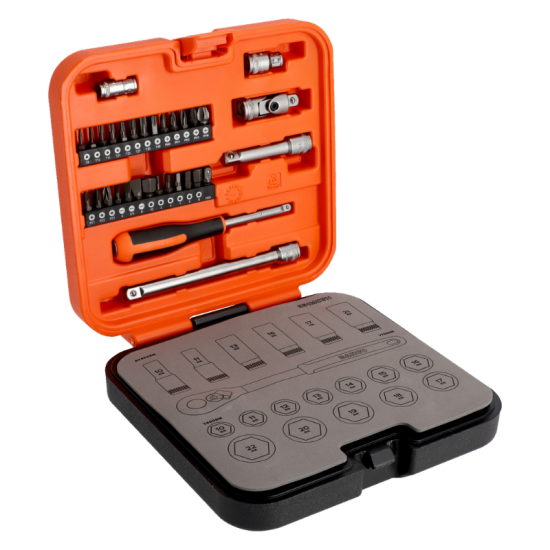 Jeu de douilles et douilles longues 6 pans 3/8'' dimensions métriques + embouts 1/4'' - 51 pièces Bahco S51MC3H