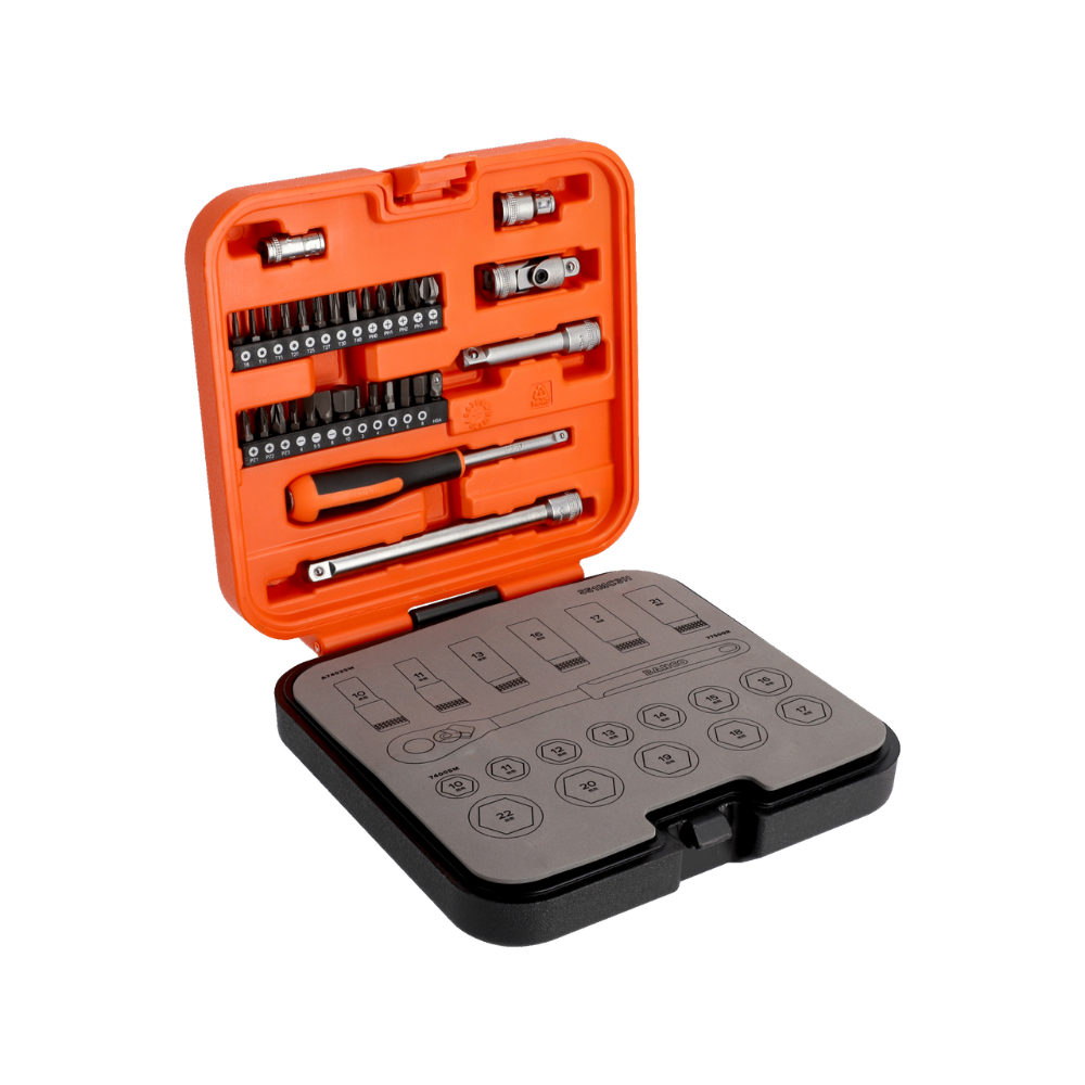 Jeu de douilles et douilles longues 6 pans 3/8'' dimensions métriques + embouts 1/4'' - 51 pièces Bahco S51MC3H