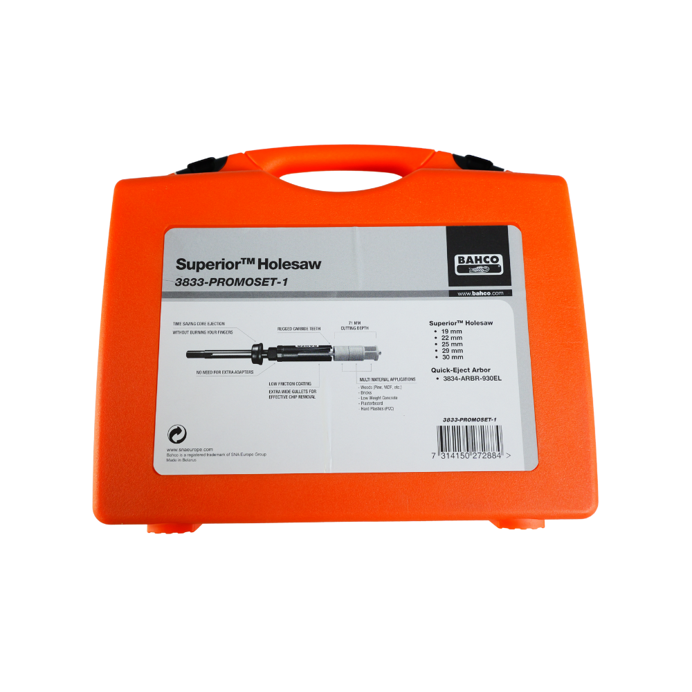 Coffret de scies trépans Bahco 3833-PROMOSET-1 - 19 à 30 mm - 5 trépans et arbre