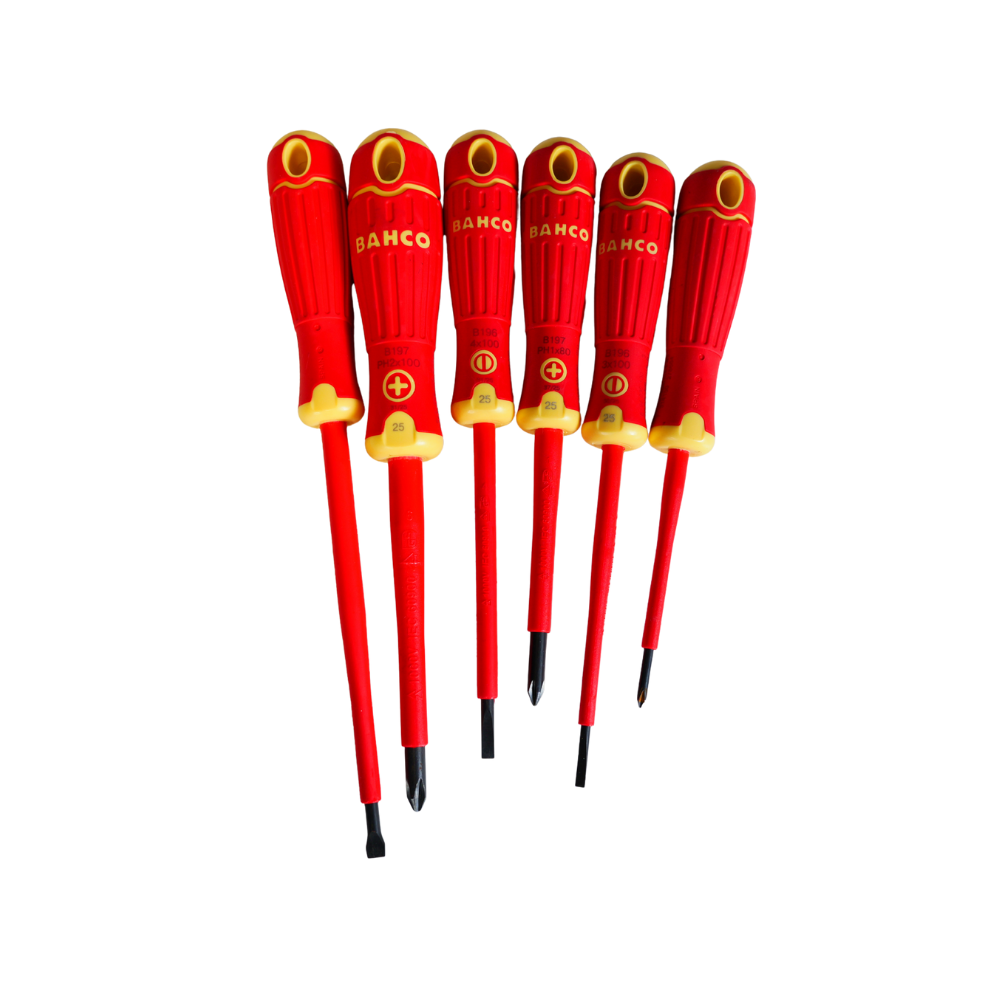 Jeu de 6 tournevis isolés Bahco BFIT.106 - 3 plats et 3 Phillips PH0 à PH2