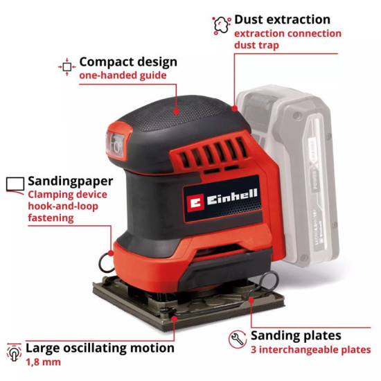 Cordless Palm Sander TE-OS 18/113 3X Li - Solo Einhell 4460730
