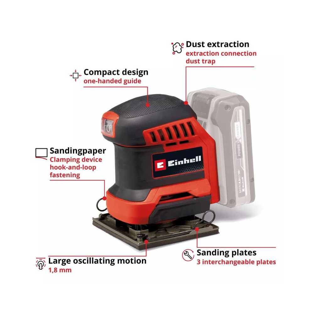 Cordless Palm Sander TE-OS 18/113 3X Li - Solo Einhell 4460730