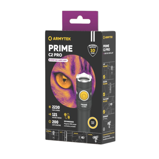 Lampe torche Armytek Prime C2 Pro Magnet F08101W - 2 230 lm - lumière chaude - batterie 18650