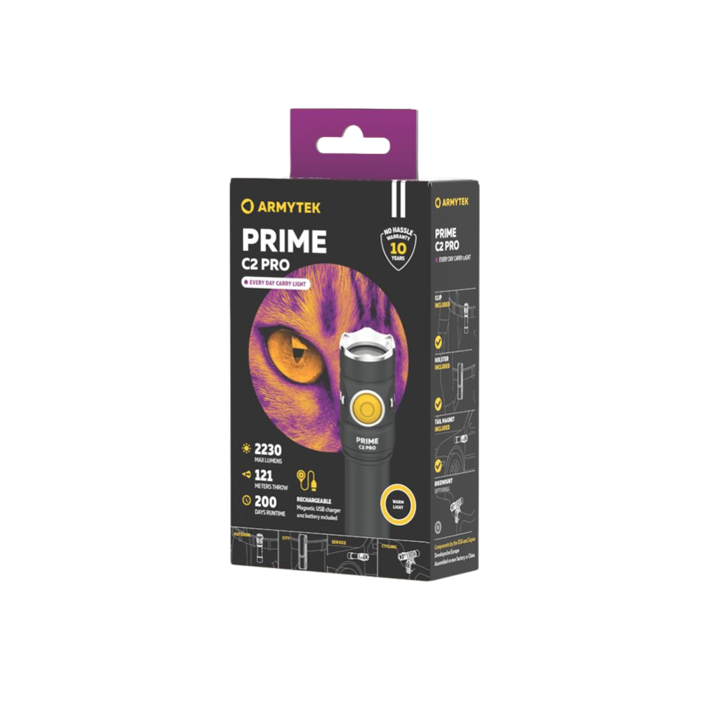 Lampe torche Armytek Prime C2 Pro Magnet F08101W - 2 230 lm - lumière chaude - batterie 18650